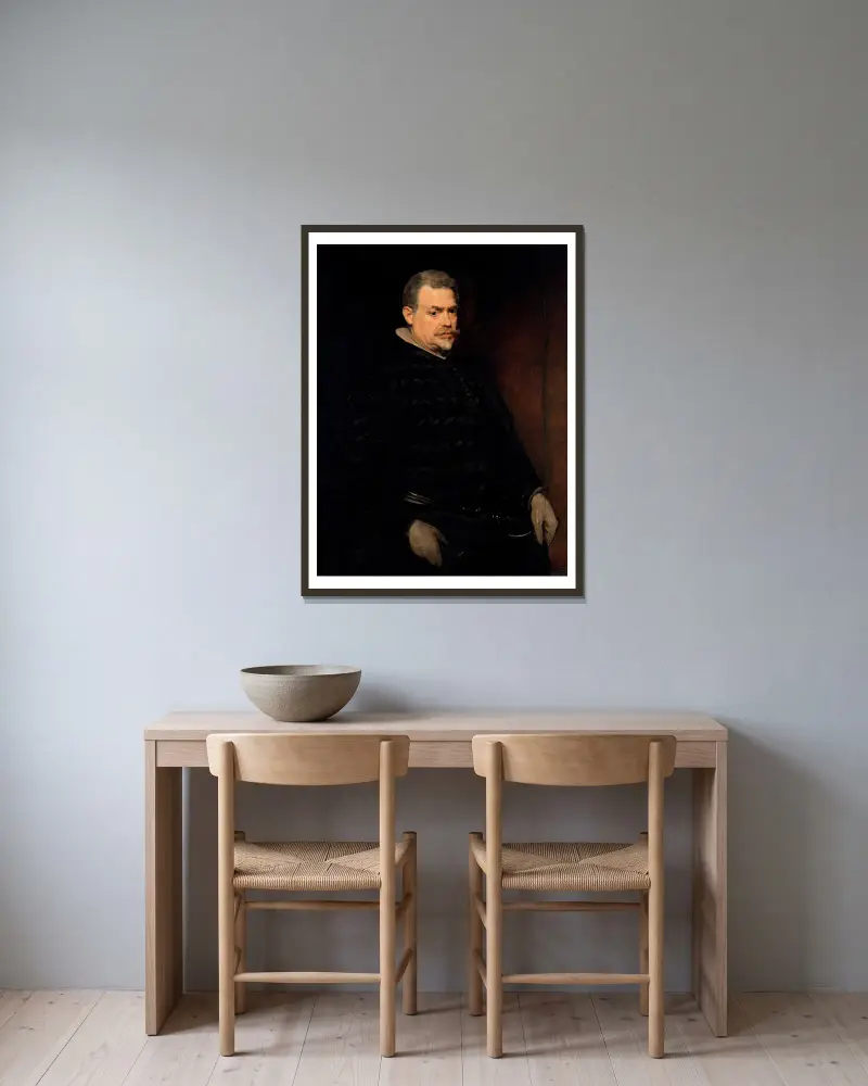 Don Juan Mateos (d.1643) av Diego Velázquez inramad på en vägg