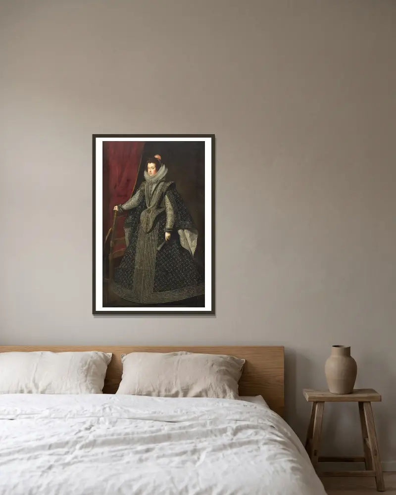 Isabella of Bourbon. First Queen of King Philip IV av Diego Velázquez inramad på en vägg