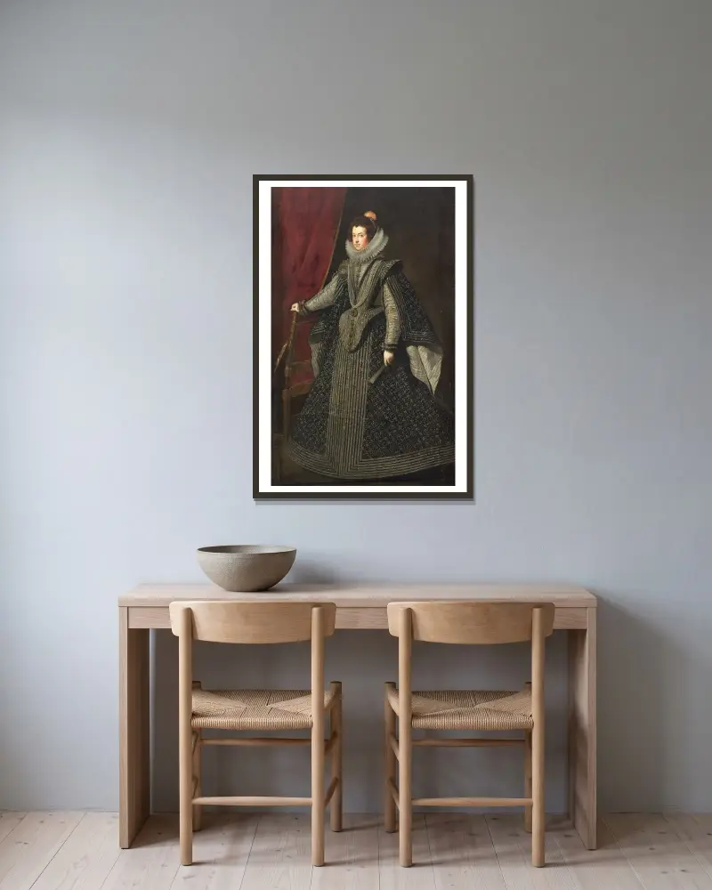 Isabella of Bourbon. First Queen of King Philip IV av Diego Velázquez inramad på en vägg