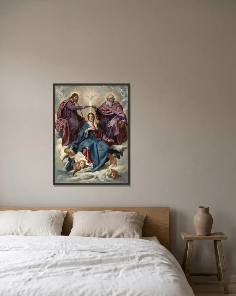 La Coronación De La Virgen av Diego Velázquez inramad på en vägg
