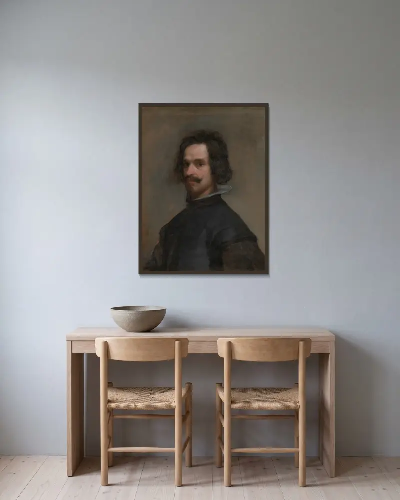 Portrait of a Man, Possibly a Self-Portrait av Diego Velázquez inramad på en vägg