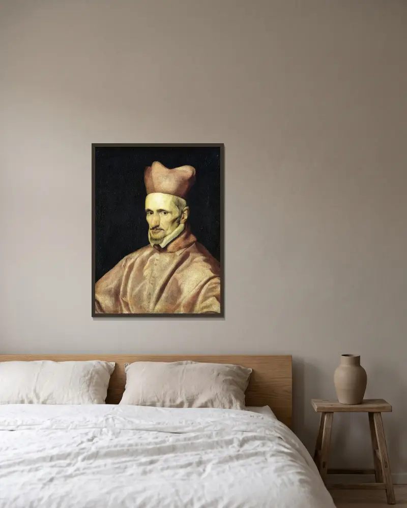 Porträtt av kardinal Gaspar de Borja y Velasco av Diego Velázquez inramad på en vägg