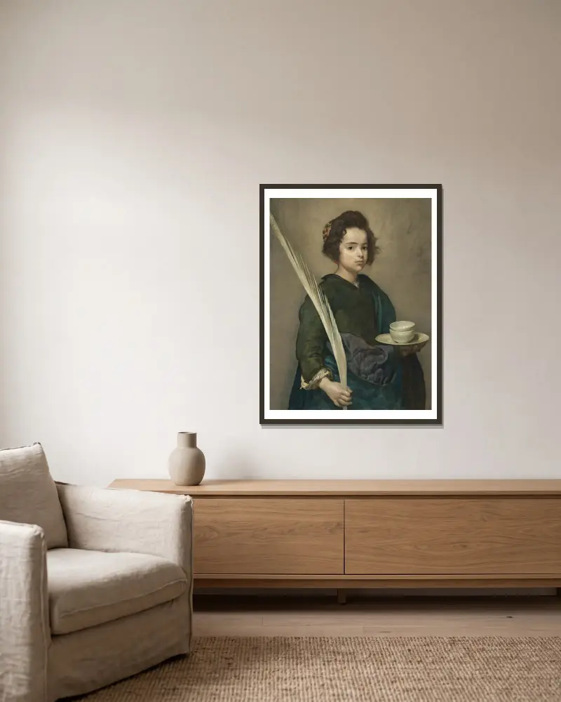 Saint Rufina av Diego Velázquez inramad på en vägg