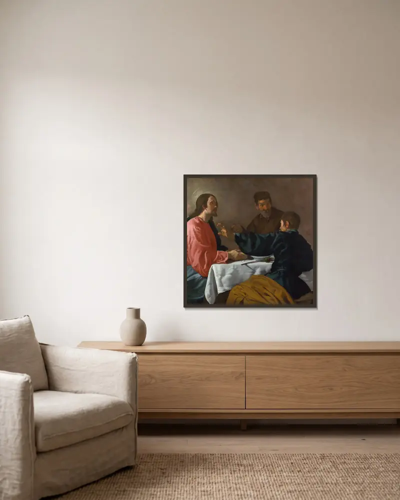 The Supper at Emmaus av Diego Velázquez inramad på en vägg