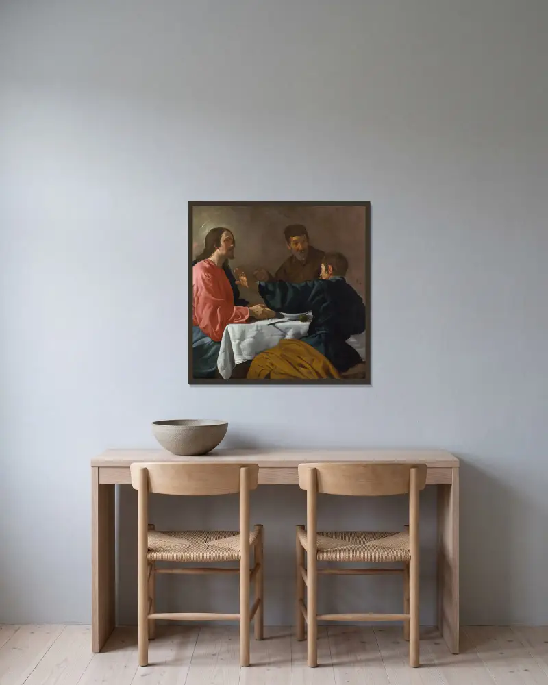 The Supper at Emmaus av Diego Velázquez inramad på en vägg