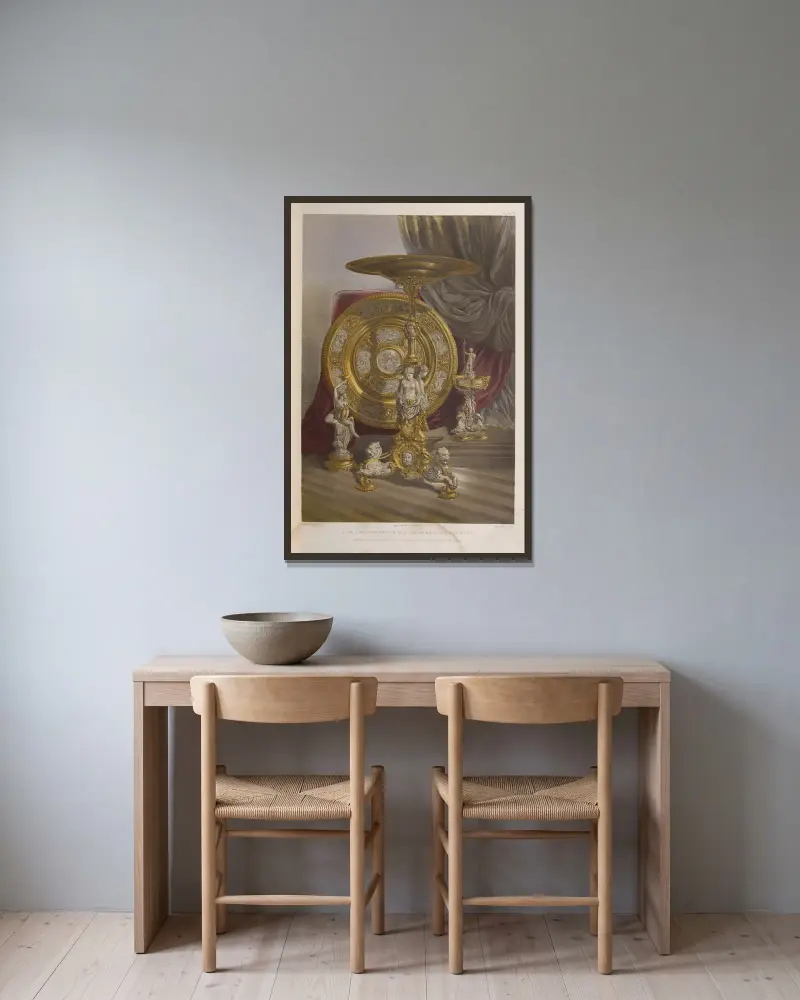 A table and other objects av Matthew Digby Wyatt inramad på en vägg