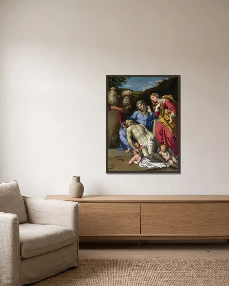 Die Beweinung Christi von Domenichino gerahmt an einer Wand