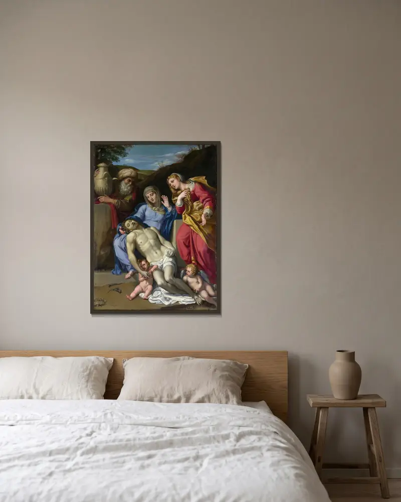 Die Beweinung Christi von Domenichino gerahmt an einer Wand