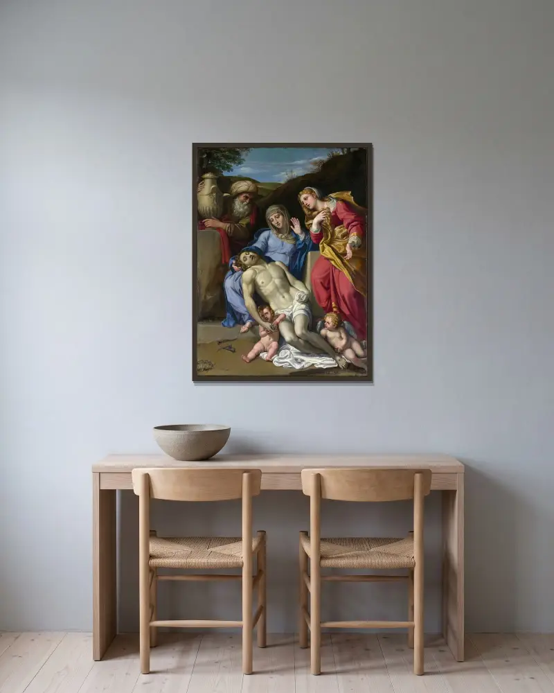 Die Beweinung Christi von Domenichino gerahmt an einer Wand