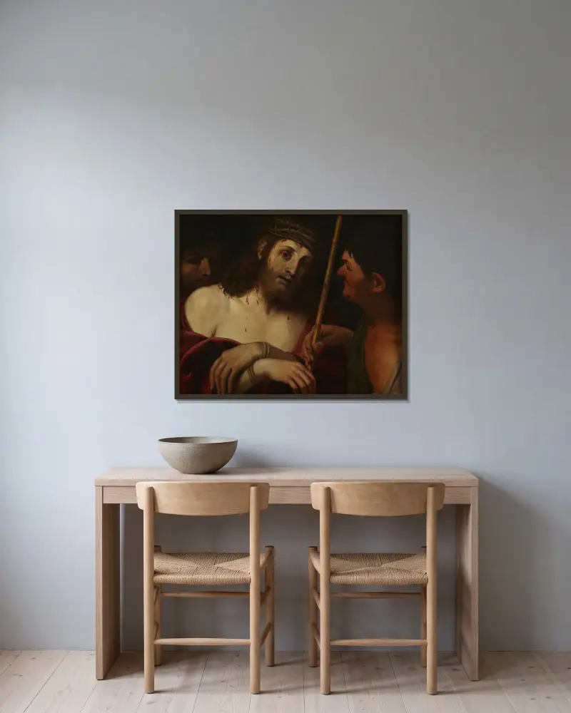 Die Verspottung Christi von Domenichino gerahmt an einer Wand