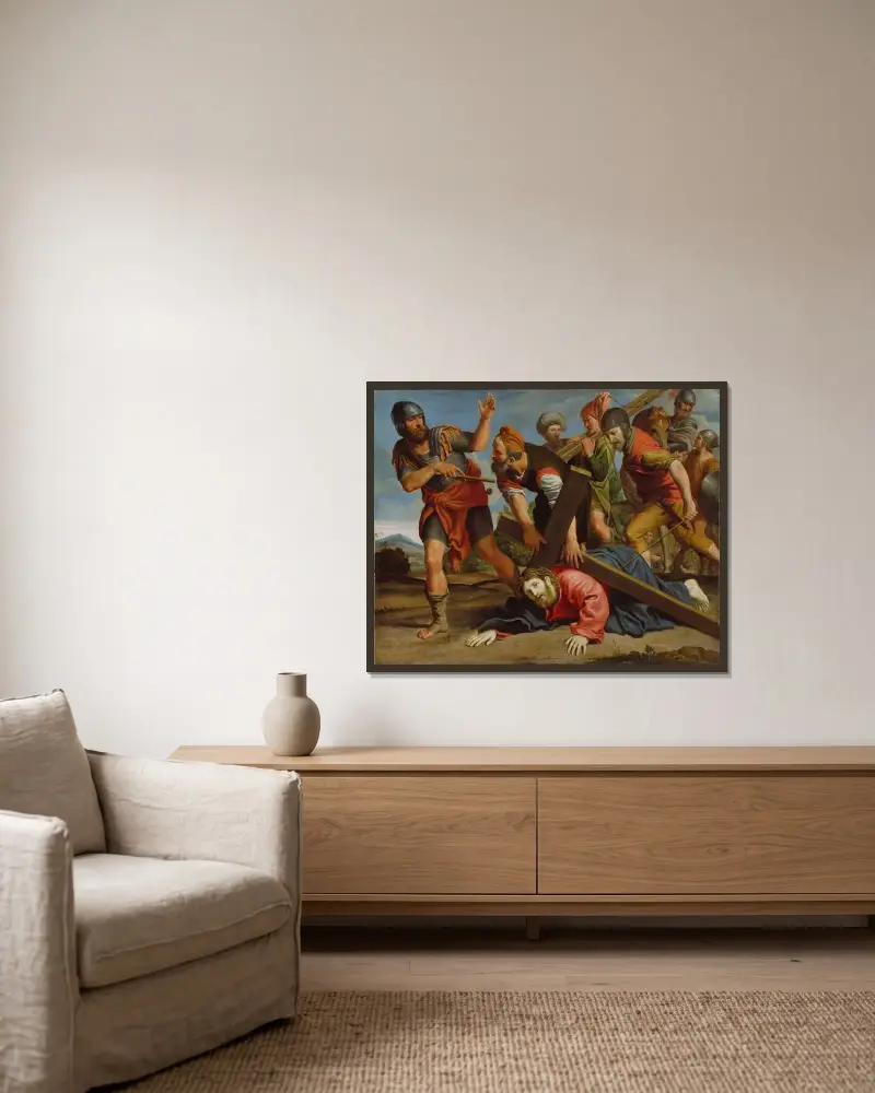 Der Weg nach Golgatha von Domenichino gerahmt an einer Wand