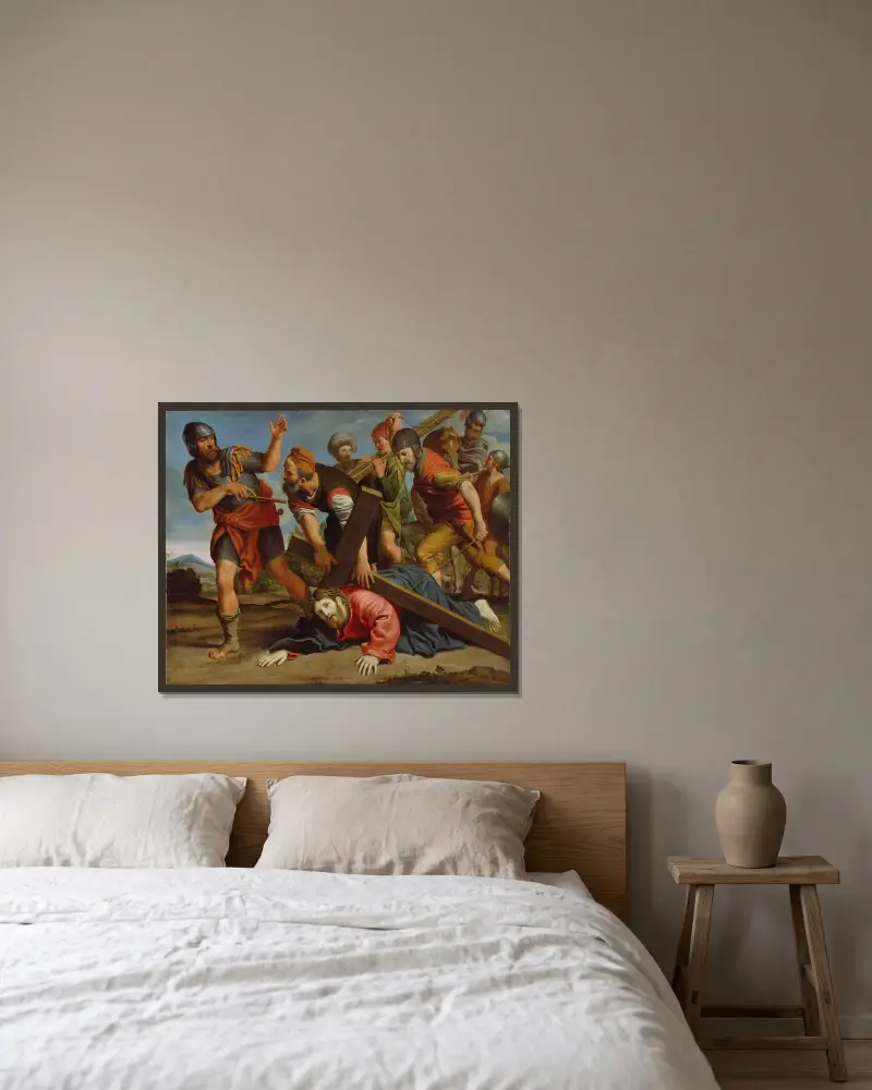 Der Weg nach Golgatha von Domenichino gerahmt an einer Wand