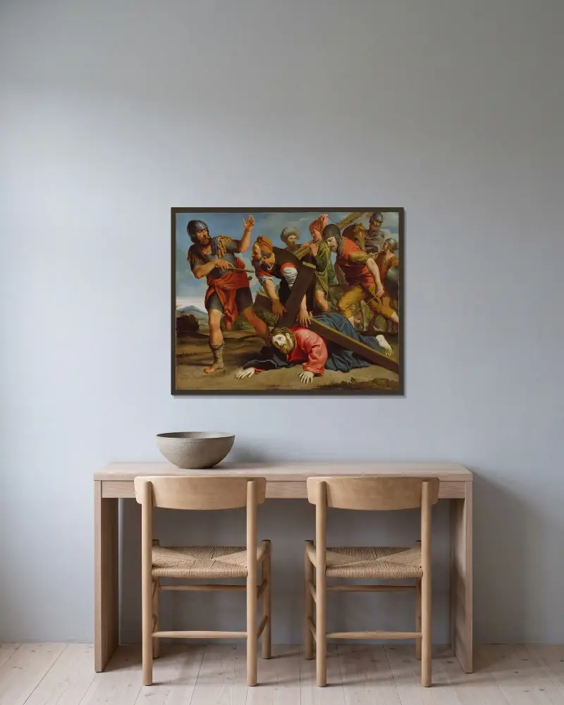 Der Weg nach Golgatha von Domenichino gerahmt an einer Wand