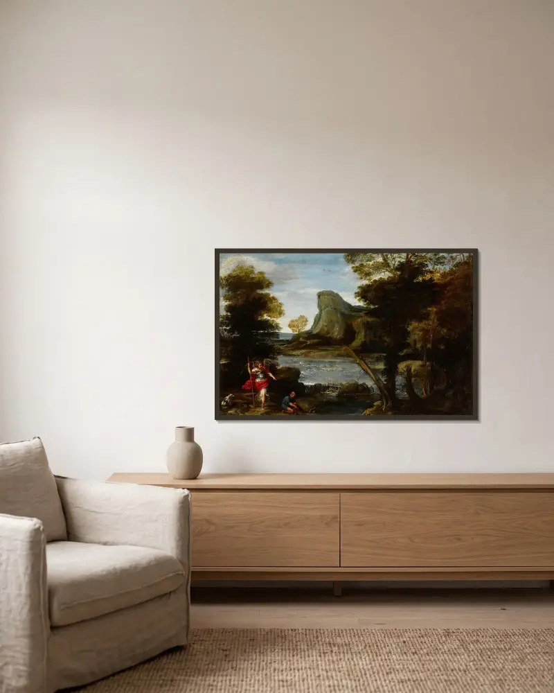 Tobias und der Engel von Domenichino gerahmt an einer Wand