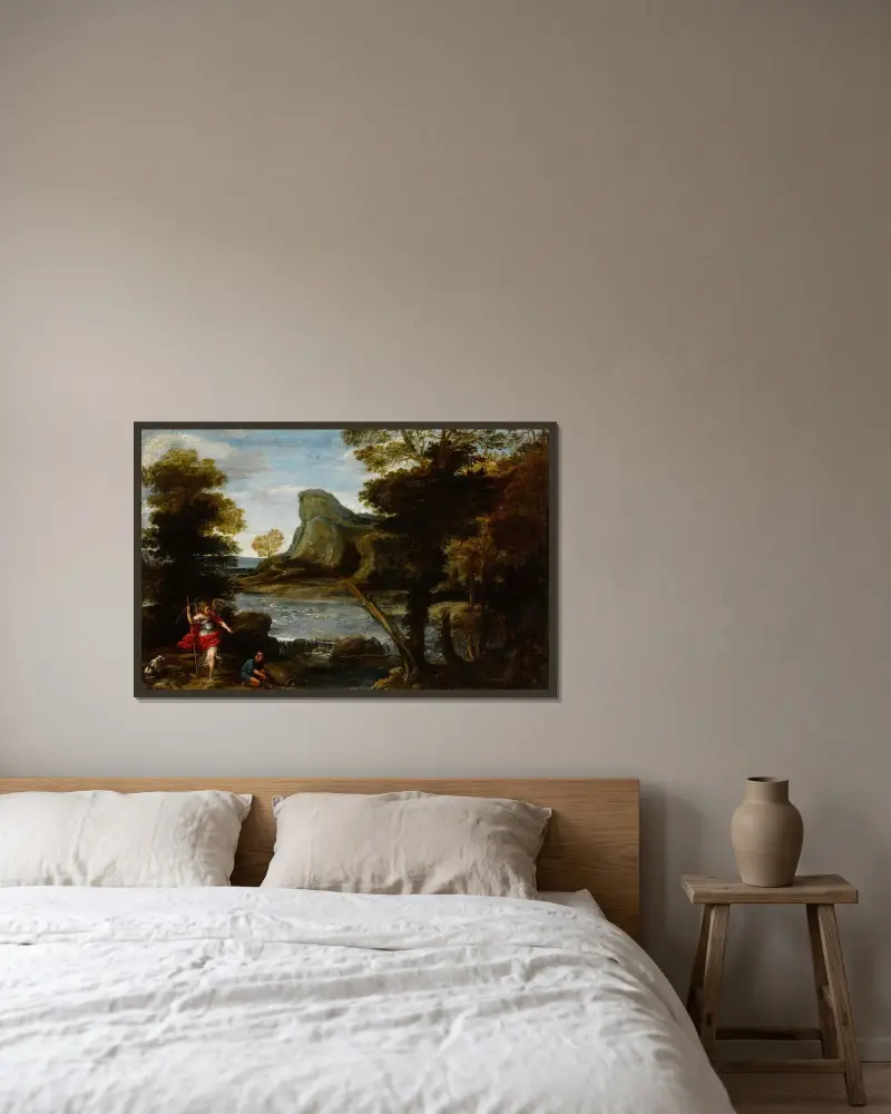 Tobias und der Engel von Domenichino gerahmt an einer Wand