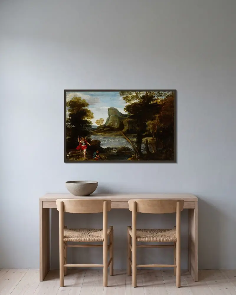 Tobias und der Engel von Domenichino gerahmt an einer Wand