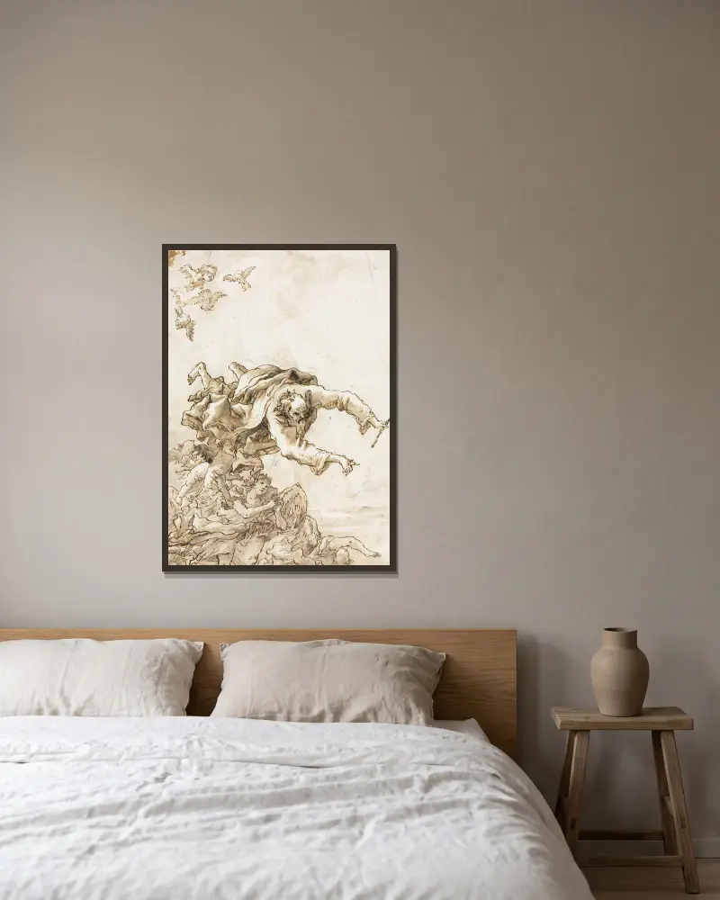 Gud Fadern med änglar och keruber av Giovanni Domenico Tiepolo inramad på en vägg