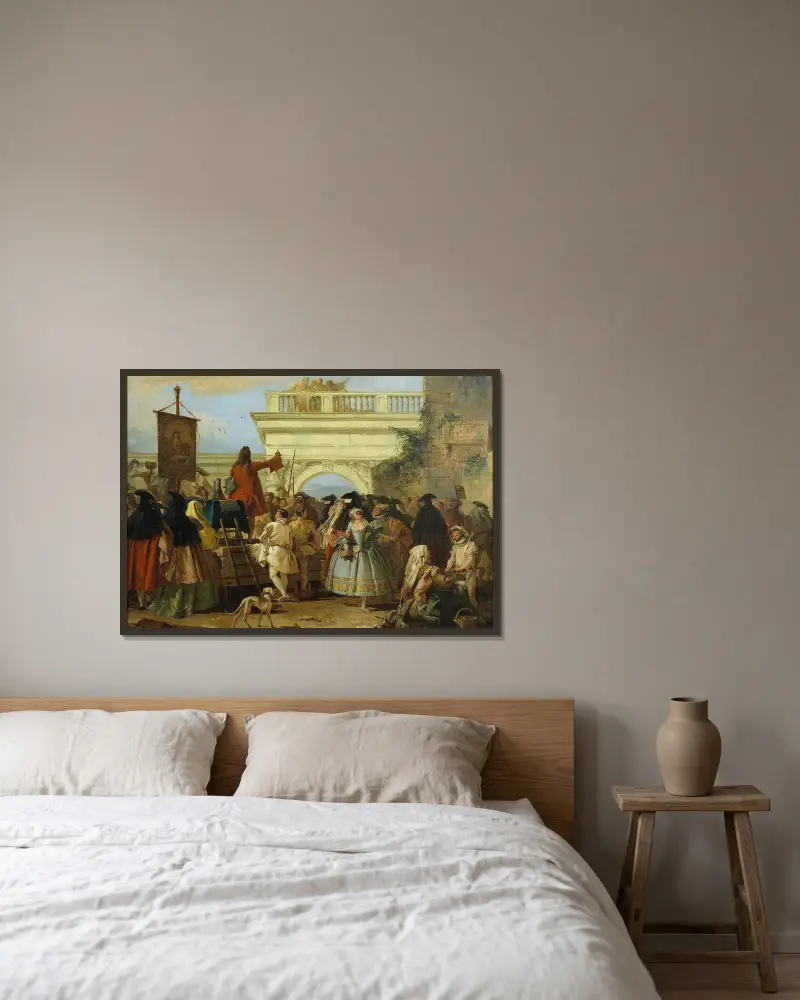 The Charlatan av Giovanni Domenico Tiepolo inramad på en vägg
