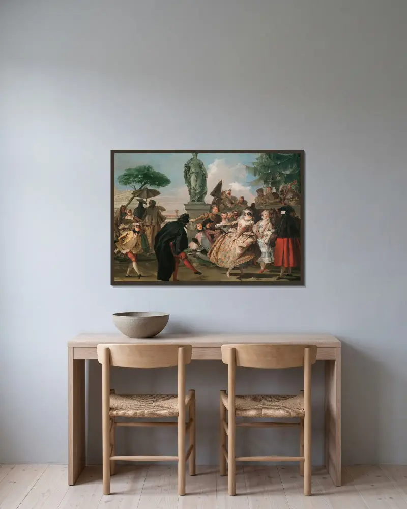 Das Menuett von Giovanni Domenico Tiepolo gerahmt an einer Wand