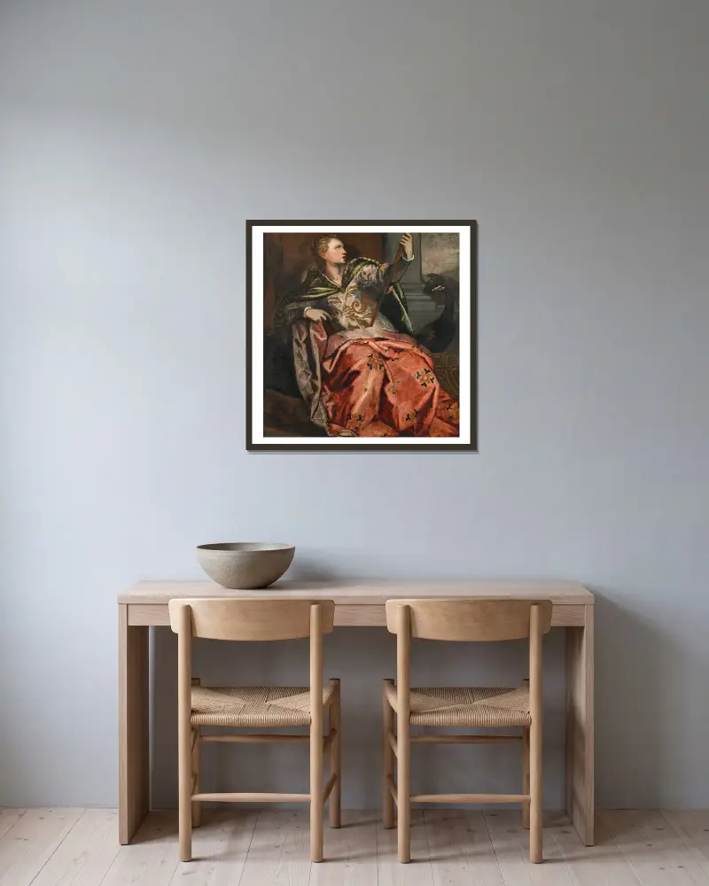 Allegori över fåfängan av Domenico Tintoretto inramad på en vägg