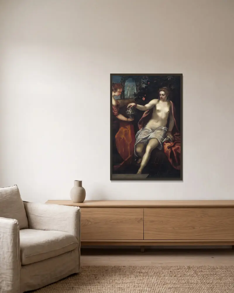 Susanna av Domenico Tintoretto inramad på en vägg