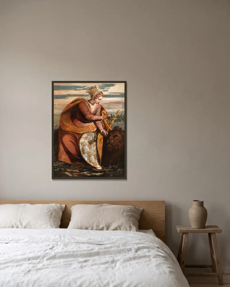 Venedig, Adriatiska havets drottning, kröner Markuslejonet av Domenico Tintoretto inramad på en vägg
