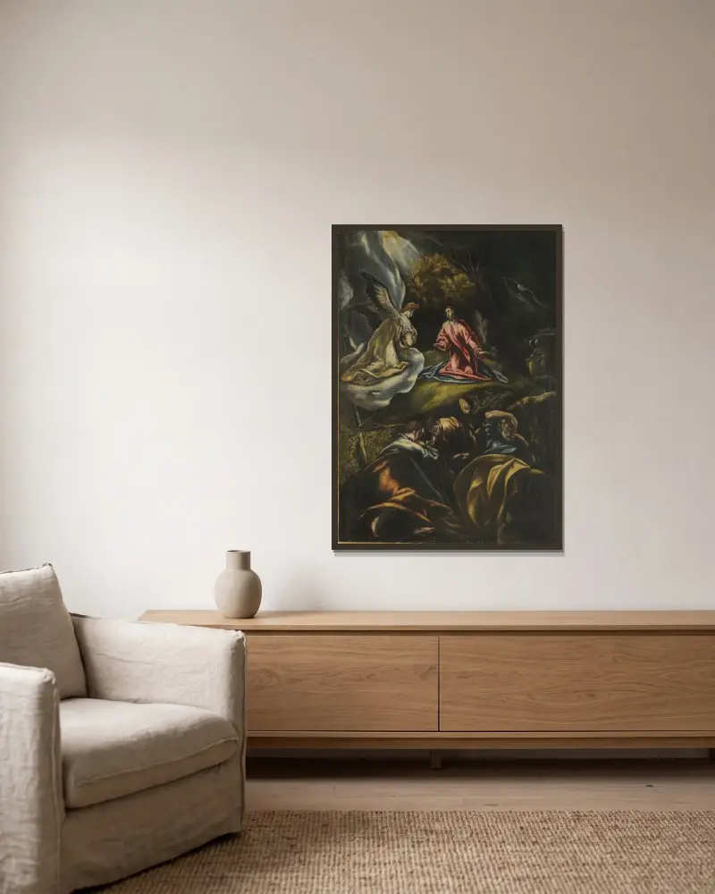 Ångest i Getsemane av El Greco (Domenikos Theotokopoulos) inramad på en vägg