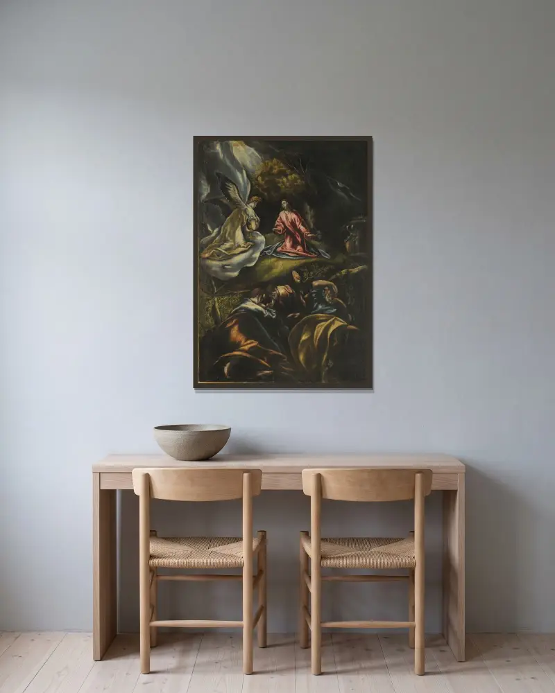 Ångest i Getsemane av El Greco (Domenikos Theotokopoulos) inramad på en vägg