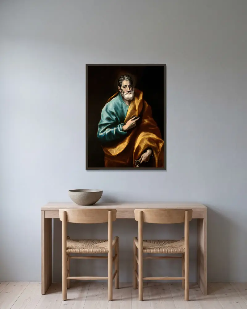 Apostle Saint Peter av El Greco (Domenikos Theotokopoulos) inramad på en vägg