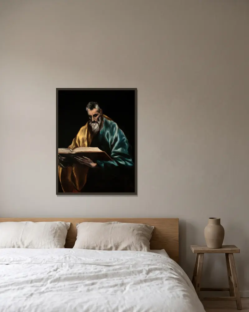 Aposteln Simon av El Greco (Domenikos Theotokopoulos) inramad på en vägg