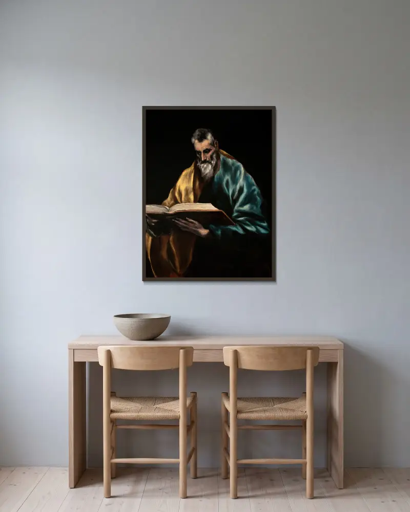 Aposteln Simon av El Greco (Domenikos Theotokopoulos) inramad på en vägg