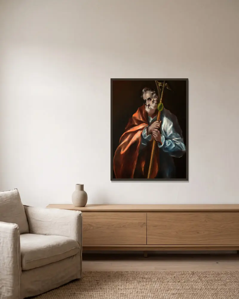 Aposteln Judas Taddeus av El Greco (Domenikos Theotokopoulos) inramad på en vägg