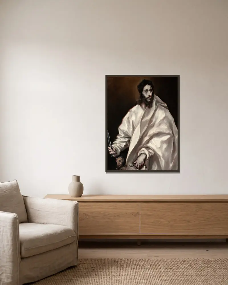 Aposteln Bartolomeus av El Greco (Domenikos Theotokopoulos) inramad på en vägg