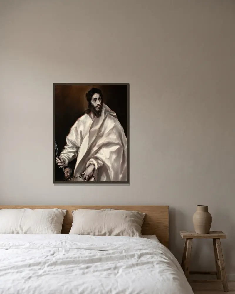 Aposteln Bartolomeus av El Greco (Domenikos Theotokopoulos) inramad på en vägg