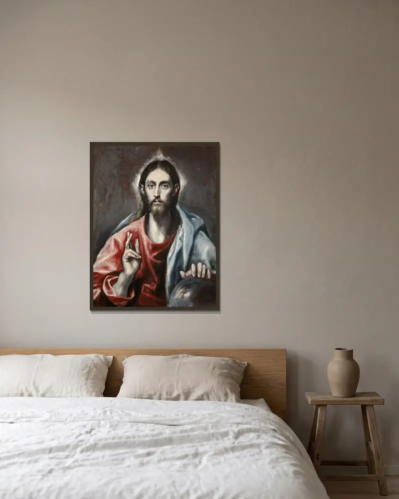 Chrystus błogosławiący („Zbawiciel świata”), El Greco (Domenikos Theotokopoulos) w ramie na ścianie