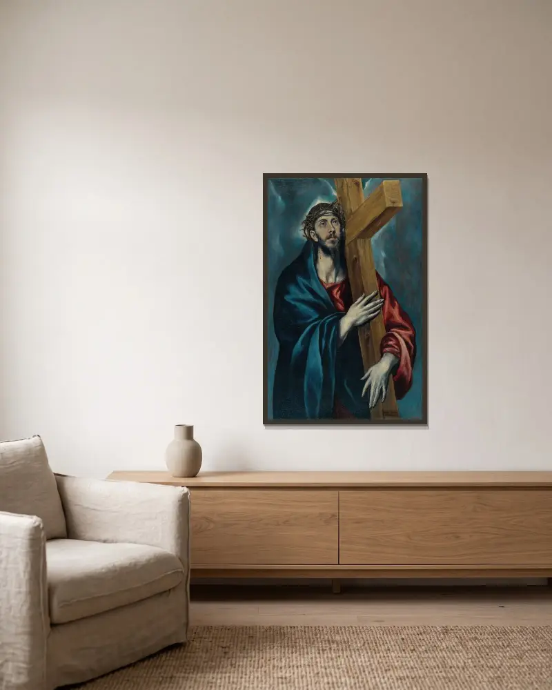 Kristus bärande korset, 1590 av El Greco (Domenikos Theotokopoulos) inramad på en vägg