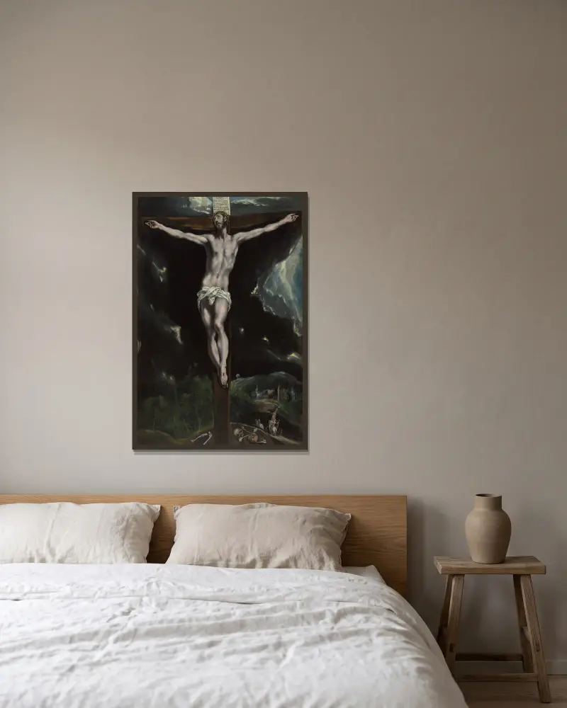 Kristus på korset av El Greco (Domenikos Theotokopoulos) inramad på en vägg