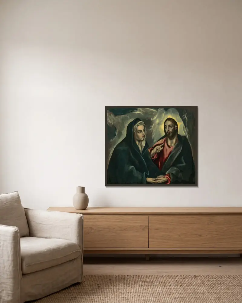 Kristus tar farväl av sin mor av El Greco (Domenikos Theotokopoulos) inramad på en vägg