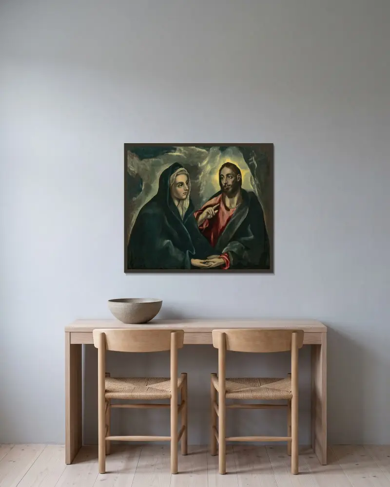 Kristus tar farväl av sin mor av El Greco (Domenikos Theotokopoulos) inramad på en vägg