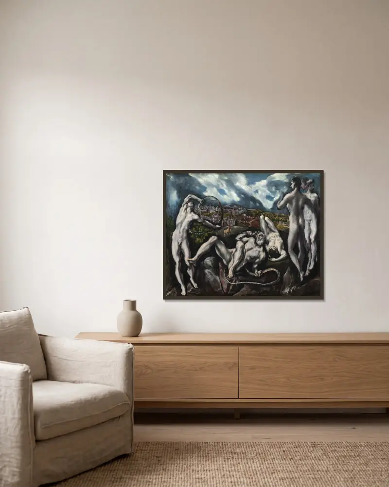 Laokoongruppen av El Greco (Domenikos Theotokopoulos) inramad på en vägg