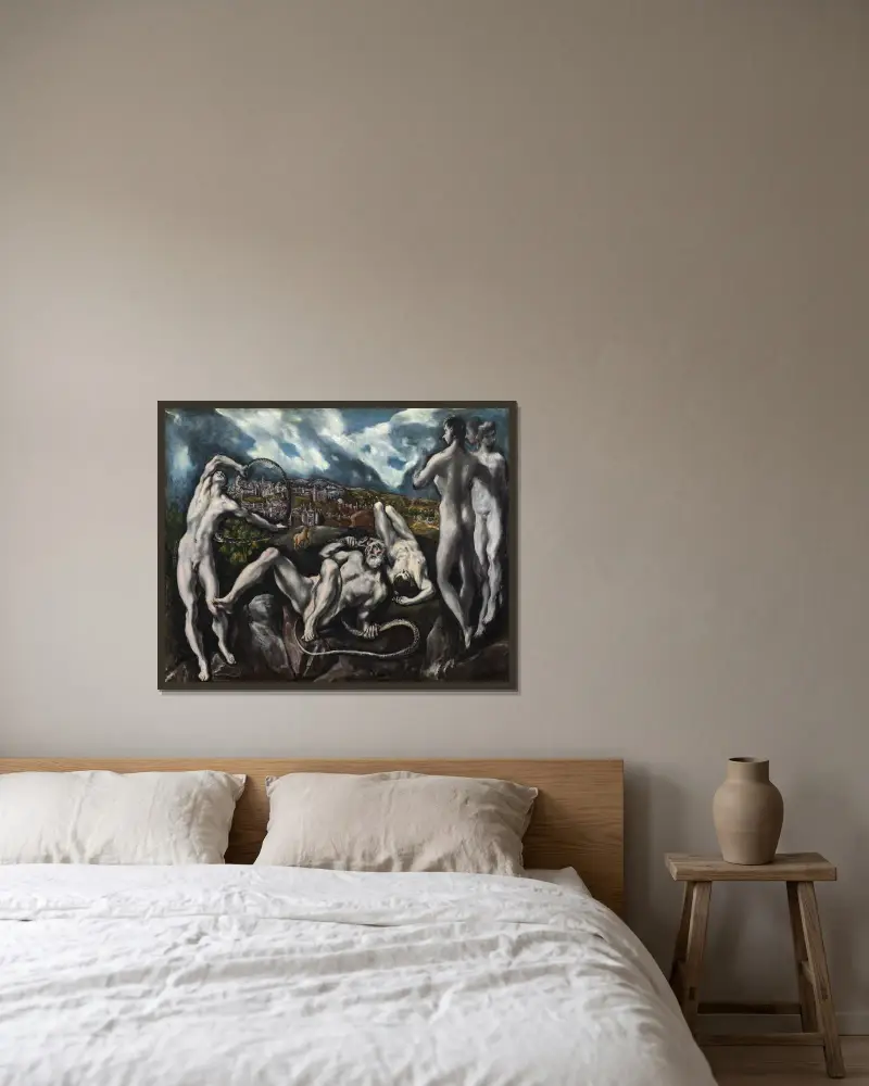 Laokoongruppen av El Greco (Domenikos Theotokopoulos) inramad på en vägg