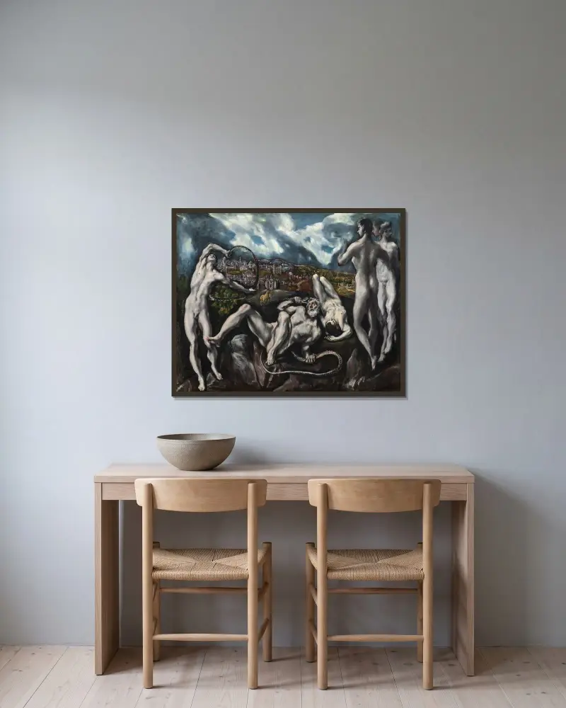 Laokoongruppen av El Greco (Domenikos Theotokopoulos) inramad på en vägg