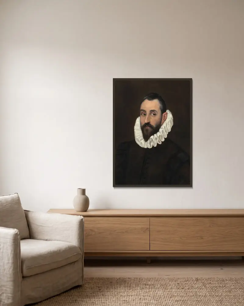 Porträt eines Herrn von El Greco (Domenikos Theotokopoulos) gerahmt an einer Wand