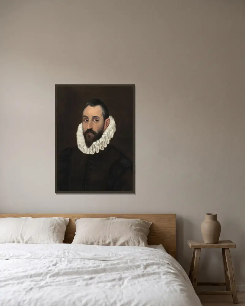 Porträt eines Herrn von El Greco (Domenikos Theotokopoulos) gerahmt an einer Wand