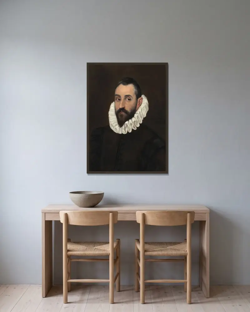 Porträt eines Herrn von El Greco (Domenikos Theotokopoulos) gerahmt an einer Wand