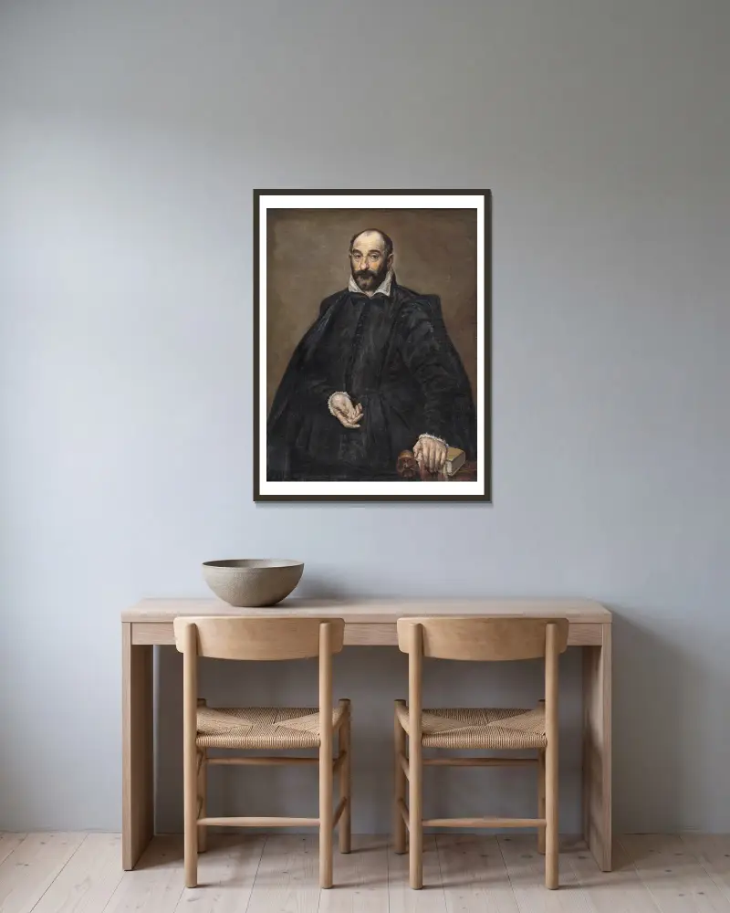 Bildnis eines Mannes von El Greco (Domenikos Theotokopoulos) gerahmt an einer Wand
