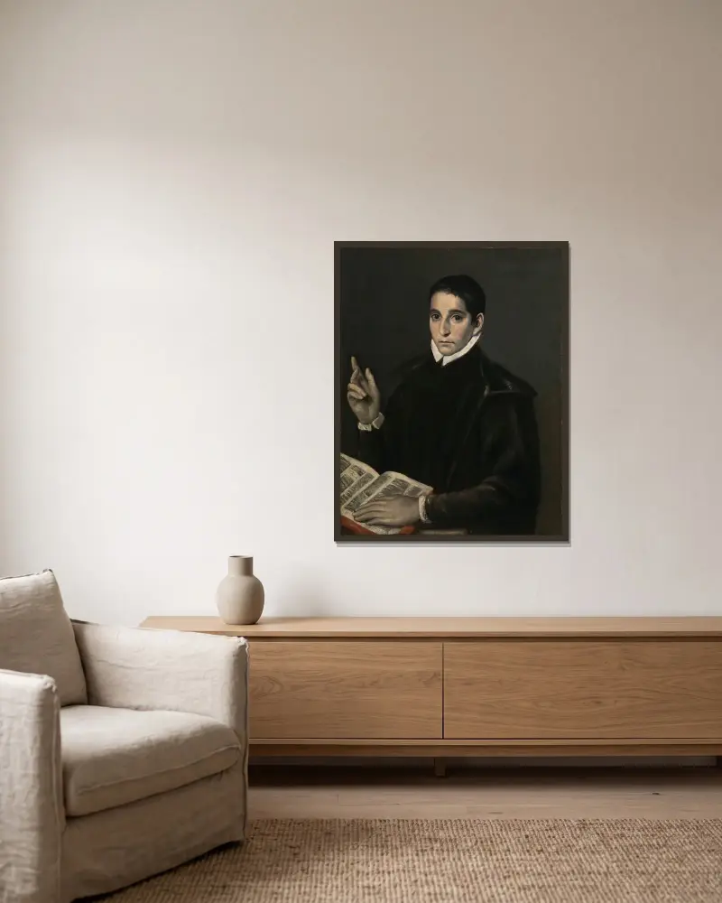 Porträtt av en ung man, traditionellt identifierad som helige Aloysius (Luigi) Gonzaga av El Greco (Domenikos Theotokopoulos) inramad på en vägg