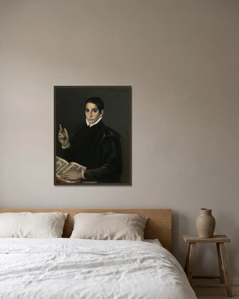 Porträtt av en ung man, traditionellt identifierad som helige Aloysius (Luigi) Gonzaga av El Greco (Domenikos Theotokopoulos) inramad på en vägg