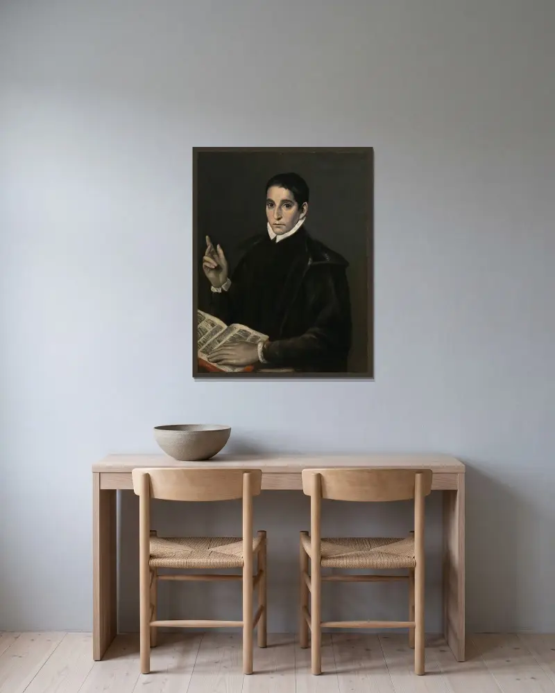 Porträtt av en ung man, traditionellt identifierad som helige Aloysius (Luigi) Gonzaga av El Greco (Domenikos Theotokopoulos) inramad på en vägg