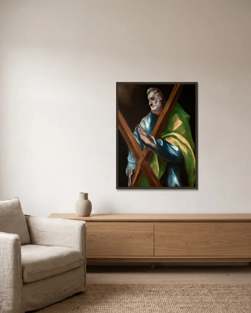 Sankt Andreas av El Greco (Domenikos Theotokopoulos) inramad på en vägg